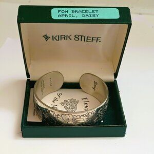 Kirk Stieff Pewter Daisy Cuff Bracelet Vtg Etched Flower of the Month USA
